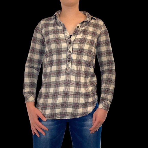 Roots Oversized Plaid Flannel Henley - Picture 4 of 16